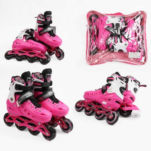 Ролики /размер 39-43/ цвет – Розовый (6) колеса PU, ПЕРЕДНЕЕ КОЛЕСО СВЕТ, d – 6.5 см, в сумке (Best Roller)