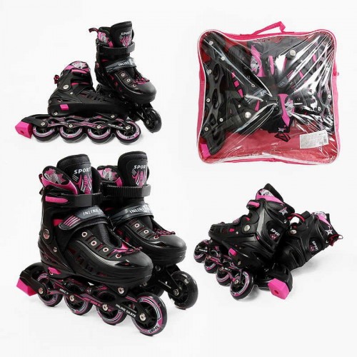 Ролики размер 34-38 (6) цвет Розовый, колеса PU, d – 7 см, стелька 20-23 см, алюминиевая рама, тормоза, переднее со, подшип ABEC-7, в сумке (Best Roller)