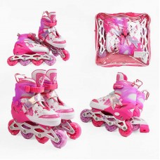 Ролики размер 34-38 (6) цвет Розовый, колеса PU, d колес – 6 см, подсветка колес, в сумке