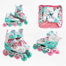 Ролики размер 34-38 (6) цвет Бирюзовый, стелька 22-24 см, колеса PU, d колес – 6 см, подсветка колес, в сумке