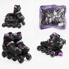 Ролики /размер 34-38/ цвет – Фиолетовый (6) колеса PU, ПЕРЕДНЕЕ КОЛЕСО СВЕТ, d – 6.5 см, в сумке