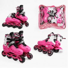 Ролики /размер 34-38/ цвет – Розовый (6) колеса PU, ПЕРЕДНЕЕ КОЛЕСО СВЕТ, d – 6.5 см, в сумке