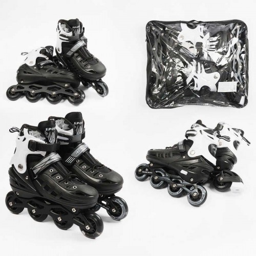 Ролики /размер 34-38/ цвет – Черный (6) колеса PU, ПЕРЕДНЕЕ КОЛЕСО СВЕТ, d – 6.5 см, в сумке (Best Roller)