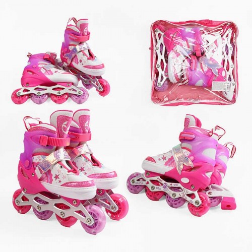 Ролики размер 29-33 (6) цвет розовый, стелька 18-20 см, колеса PU, d колес – 6 см, подсветка колес, в сумке (МІС)