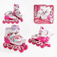 Ролики размер 29-33 (6) цвет розовый, стелька 18-20 см, колеса PU, d колес – 6 см, подсветка колес, в сумке