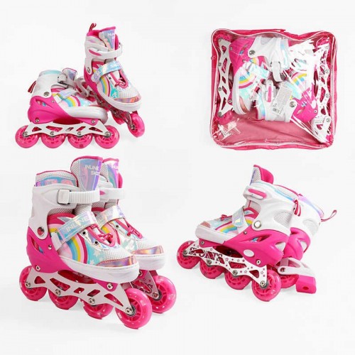 Ролики размер 29-33 (6) цвет розовый, стелька 18-20 см, колеса PU, d колес – 6 см, подсветка колес, в сумке (МІС)