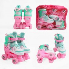 Ролики размер S 31-34 (6) цвет Бирюзовый, стелька 19-21 см, колеса PU, КОЛЕСА СО СВЕТОМ, d колес – 4,5 см, в сумке