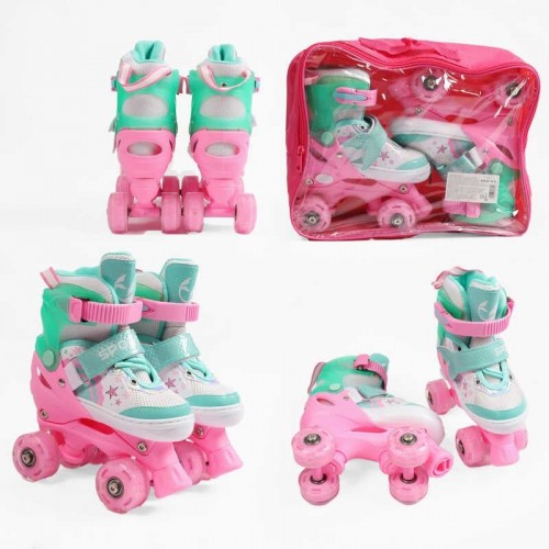 Ролики размер S 31-34 (6) цвет Бирюзовый, стелька 19-21 см, колеса PU, КОЛЕСА СО СВЕТОМ, d колес – 4,5 см, в сумке (Best Roller)