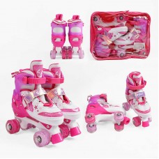 Ролики размер 34-38 (6) цвет Розовый, потолок 21-24 см, колеса PU, КОЛЕС СО СВЕТОМ, d колес – 4,5 см, в сумке