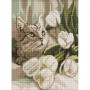 Алмазная мозаика "Зеленоглазый кот с тюльпанами" 30х40 см (Ідейка)