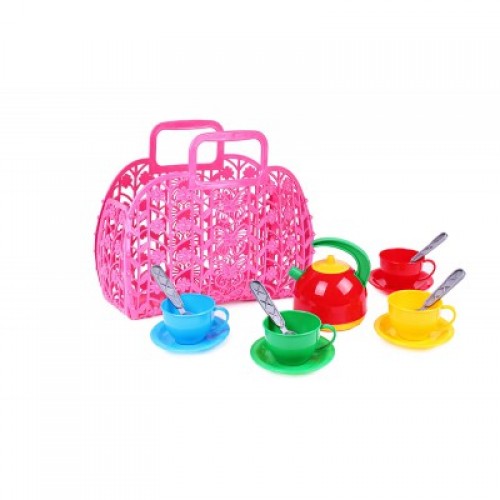 Корзинка с набором посуды ТехноК (розовая) (Технок)