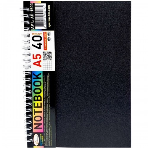 Блокнот А5, 40 л., пластик, пружина сбоку (микс цветов) (MiC)