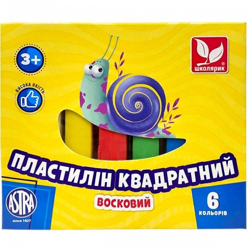 Пластилін квадратний восковий 6 кольорів (школярик)
