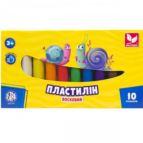Пластилін квадратний восковий 10 кольорів (школярик)