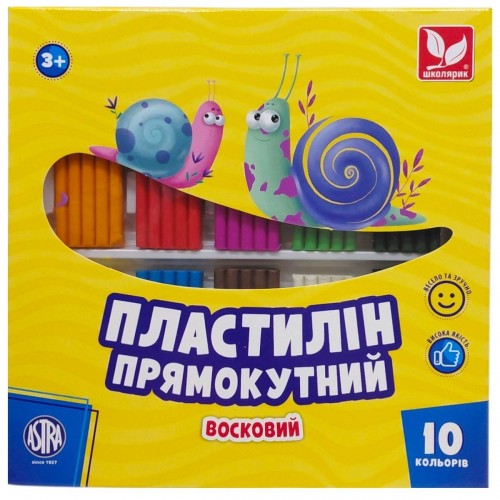 Пластилін прямокутний 10 кольорів (школярик)