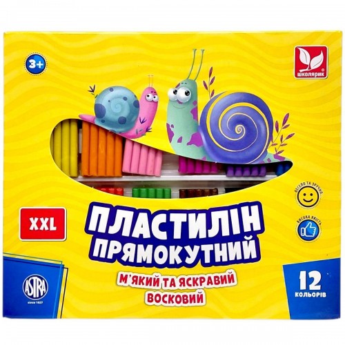 Пластилін восковий, прямокутний 12 кольорів (школярик)