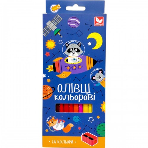 Олівці кольорові тригранні + стругачка - 24 кольори (школярик)