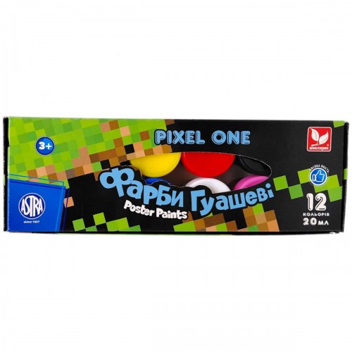 Фарби гуашеві Pixel One 12 кольорів по 20 мл (школярик)