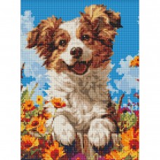 Алмазна мозаїка без підрамника - Собака у квітах 30х40см