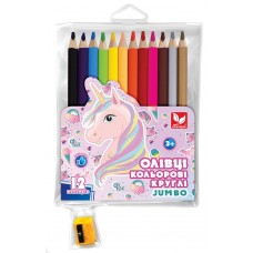 Олівці кольорові круглі Джамбо Unicorn 12 кольорів + чинка