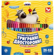 Олівці кольорові тригранні двосторонні + чинка - 48 кольорів (24 шт.)