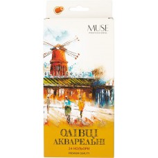 Олівці акварельні шестигранні MUSE 24 кольори з пензликом та чинкою