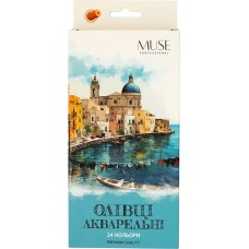Олівці акварельні шестигранні MUSE 24 кольори з пензликом та чинкою