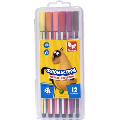 Фломастеры шестигранные в пластиковой коробке 12 цветов 24 в ящ. (Astra)