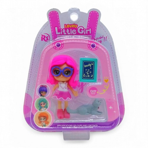 Лялька "Little Girl", 9 см, з тваринкою (рожева) (DreamMakers)