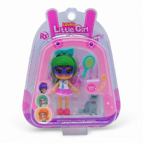 Лялька "Little Girl", 9 см, з тваринкою (зелена) (DreamMakers)