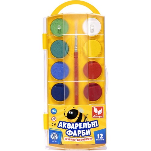 Краски акварельные (12 цветов в наборе) (школярик)