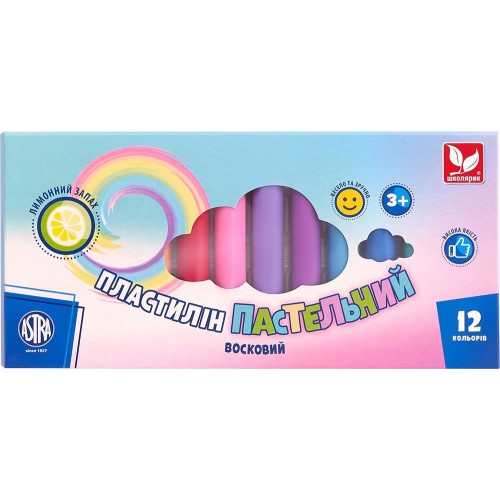 Пластилін круглий восковий пастельні кольори із запахом лимона 12 кольорів (школярик)
