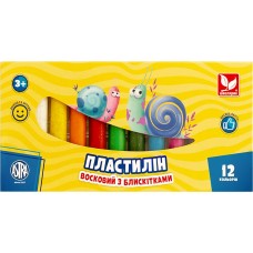 Пластилін круглий з блискітками 12 кольорів