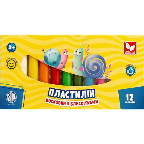 Пластилін круглий з блискітками 12 кольорів (школярик)