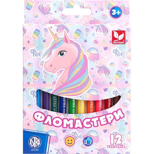 Фломастеры Unicorn 12 цветов в наборе (школярик)