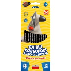 Карандаши цветные шестигранные из черного дерева + точилка – 12 цветов