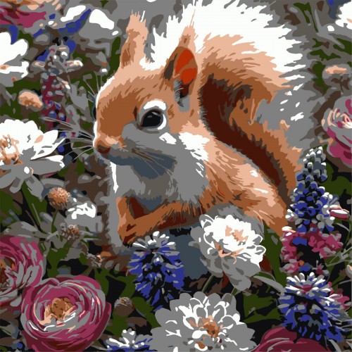 Картина по номерах "Білка серед квітів" 30х30 см (Strateg)