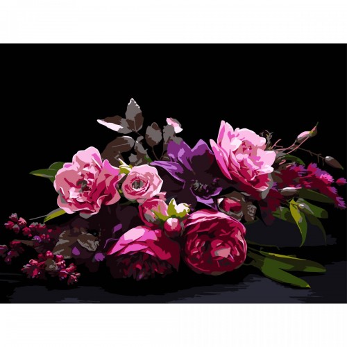 Картина по номерах на чорному фоні "Квіткова гармонія" 30х40 см (Strateg)