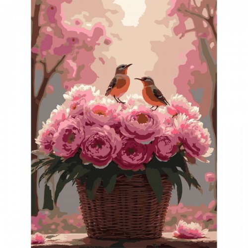 Картина по номерах "Півонії з пташками" 30х40 см (Strateg)