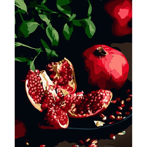 Картина за номерами на чорному фоні "Гранат на тарілці" 40х50 (Strateg)