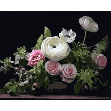 Картина за номерами Strateg Ніжний квітковий натюрморт на чорному фоні 40Х50 (AH1261)
