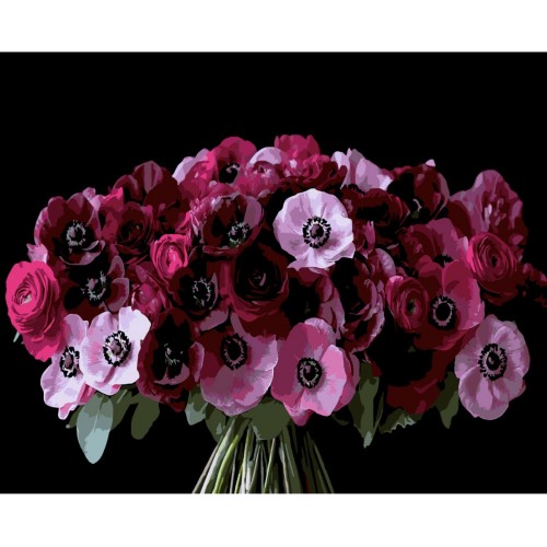 Картина за номерами Strateg Червоні анемони на чорному фоні 40Х50 (AH1288) (Strateg)