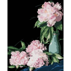 Набір для розпису по номерах Рожеві півонії Strateg на чорному фоні розміром 40х50 см (AH1186-18)