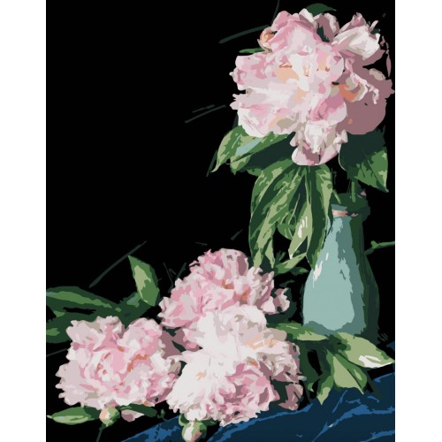 Набір для розпису по номерах Рожеві півонії Strateg на чорному фоні розміром 40х50 см (AH1186-18) (Strateg)