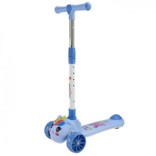 Самокат детский 3-х колес складной, колеса PU муз, батар., свет, звук (ГОЛУБОЙ) (MiC)