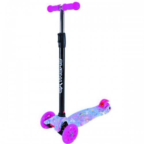 Самокат детский 4-х колес. MAXI, колеса PU светящиеся, пакет "Единороги" (РОЖЕВЫЙ) (MiC)
