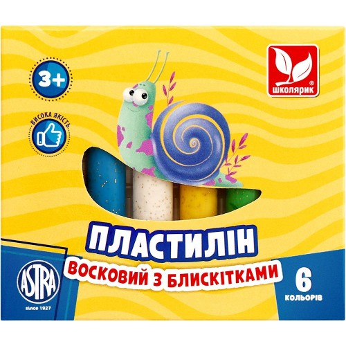 Пластилін круглий з блискітками 6 кольорів (школярик)