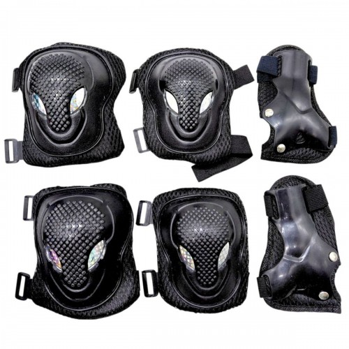 Захисний набір: налокітники, наколінники, запʼястя, у сітці (ЧОРНИЙ) (MiC)