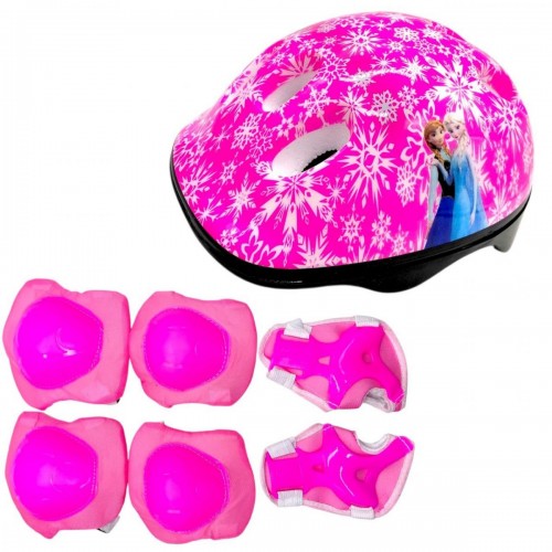 Защитное снаряжение "Frozen" шлем, налокотники, наколенники, запястья, в сетке (РОЗОВЫЙ) (MiC)