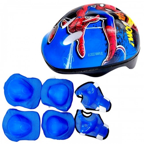 Защитное снаряжение "Человек-Паук" шлем, налокотники, наколенники, запястья, в сетке (ГОЛУБОЙ) (MiC)